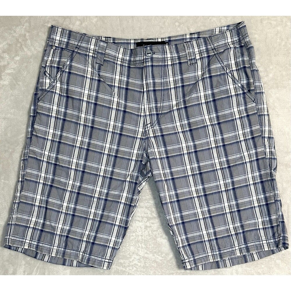 Calvin Klein Jeans Men's 38 Blue Gray Plaid Cotton Flat Front Bermuda Shorts